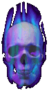 super cool flaming skull animation.
      flickering purple and blue on a
      pink human skull.
